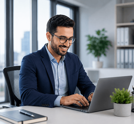 Alrowad representative working at a laptop
